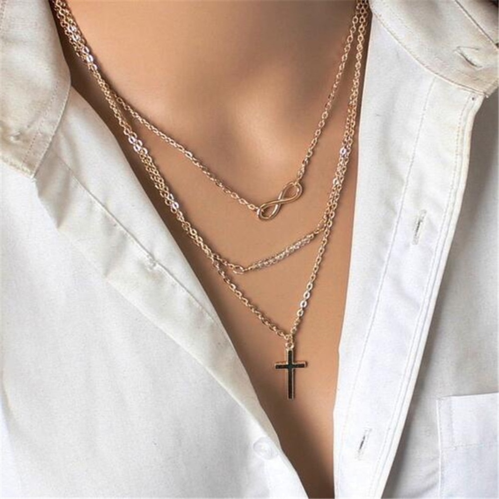 Gold Color Infinity Cross Multilayer Necklace